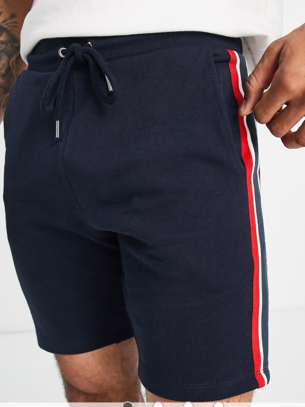 ASOS Navy Shorts with Red & White Side Stripes